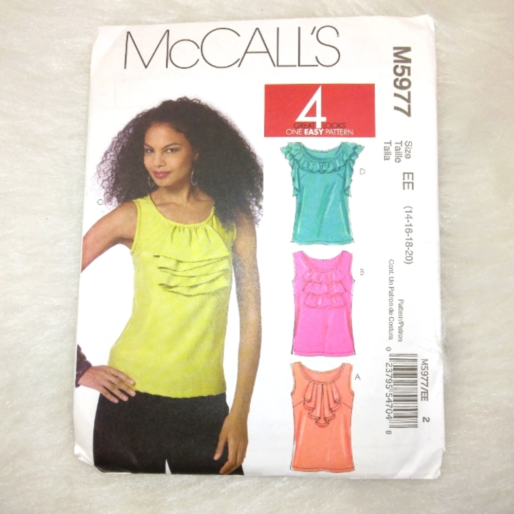 McCall's M5977 4 Looks One Easy Pattern, tops in 4 styles, Size 14-16-18-20